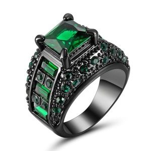 18K Black Gold Filled Green Emerald Bridal Ring